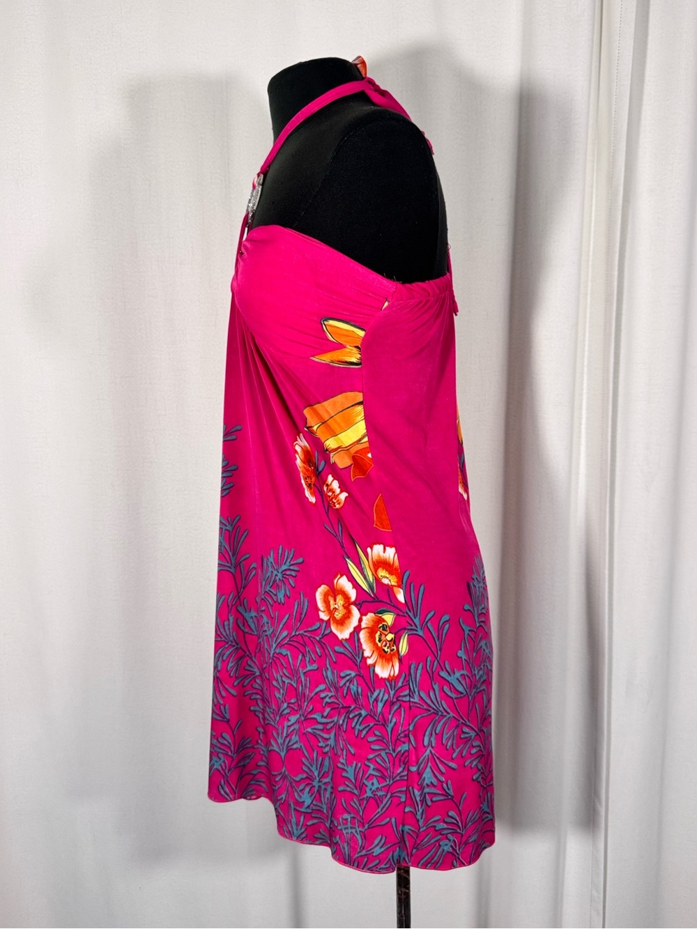 Y2K Hot Pink Floral Halter Neck Mini Dress - Picture 3 of 8